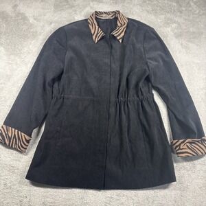 Vtg Coldwater Creek Jacket Black Goth Grunge Animal Print Collar Size Medium